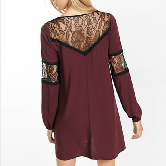 Express lace yoke long sleeve boho shift dress XS - Picture 2 of 3